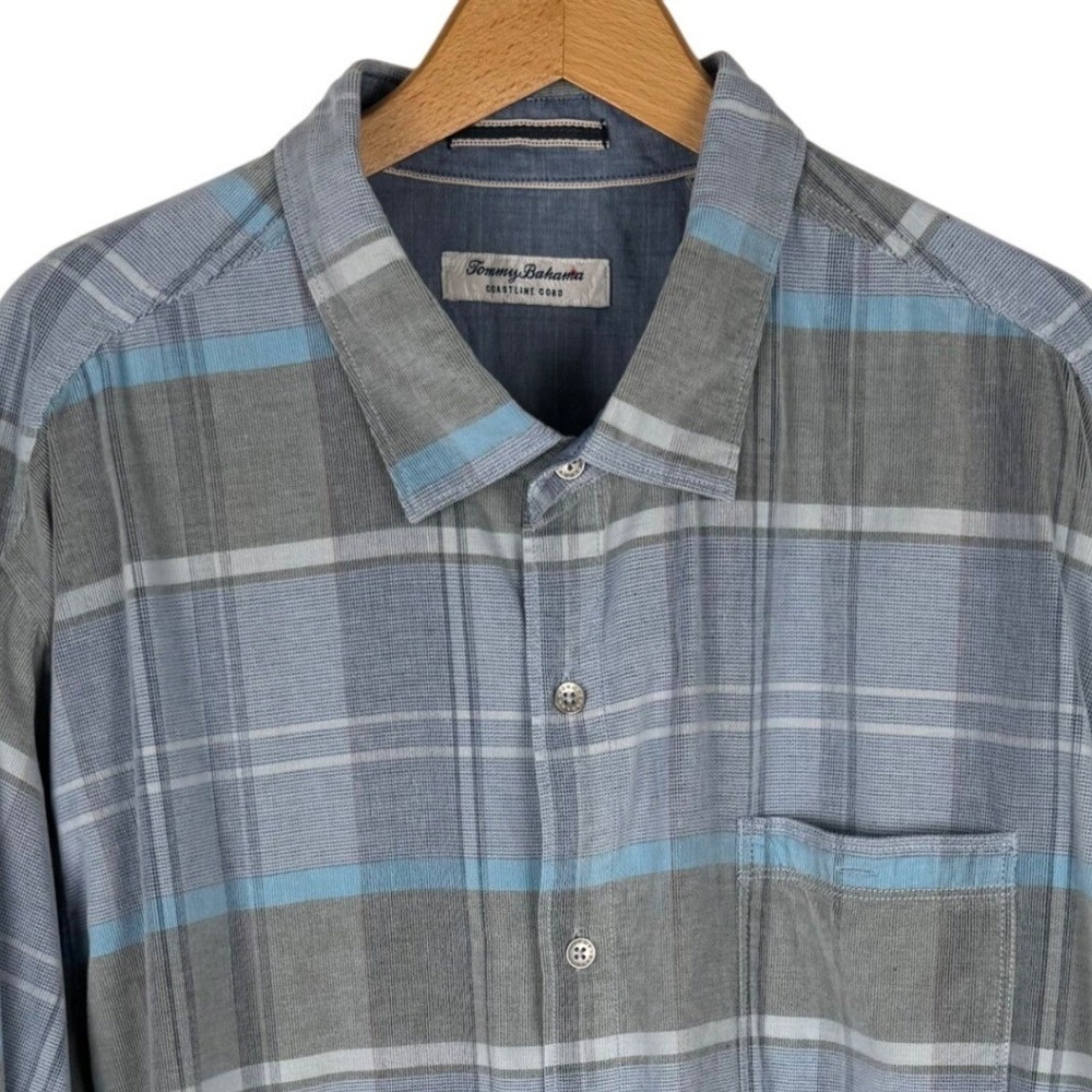 Tommy Bahama Shirt Coastline Cord Mens 3XL Castaway Plaid‎ Blue Corduroy XXXL
